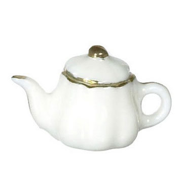 Dollhouse Miniature Tea Pot W/Gold Trim